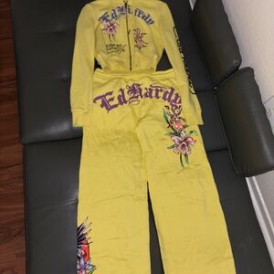 Ed Hardy tracksuit set with Yellow with Floral and Graphic Accents